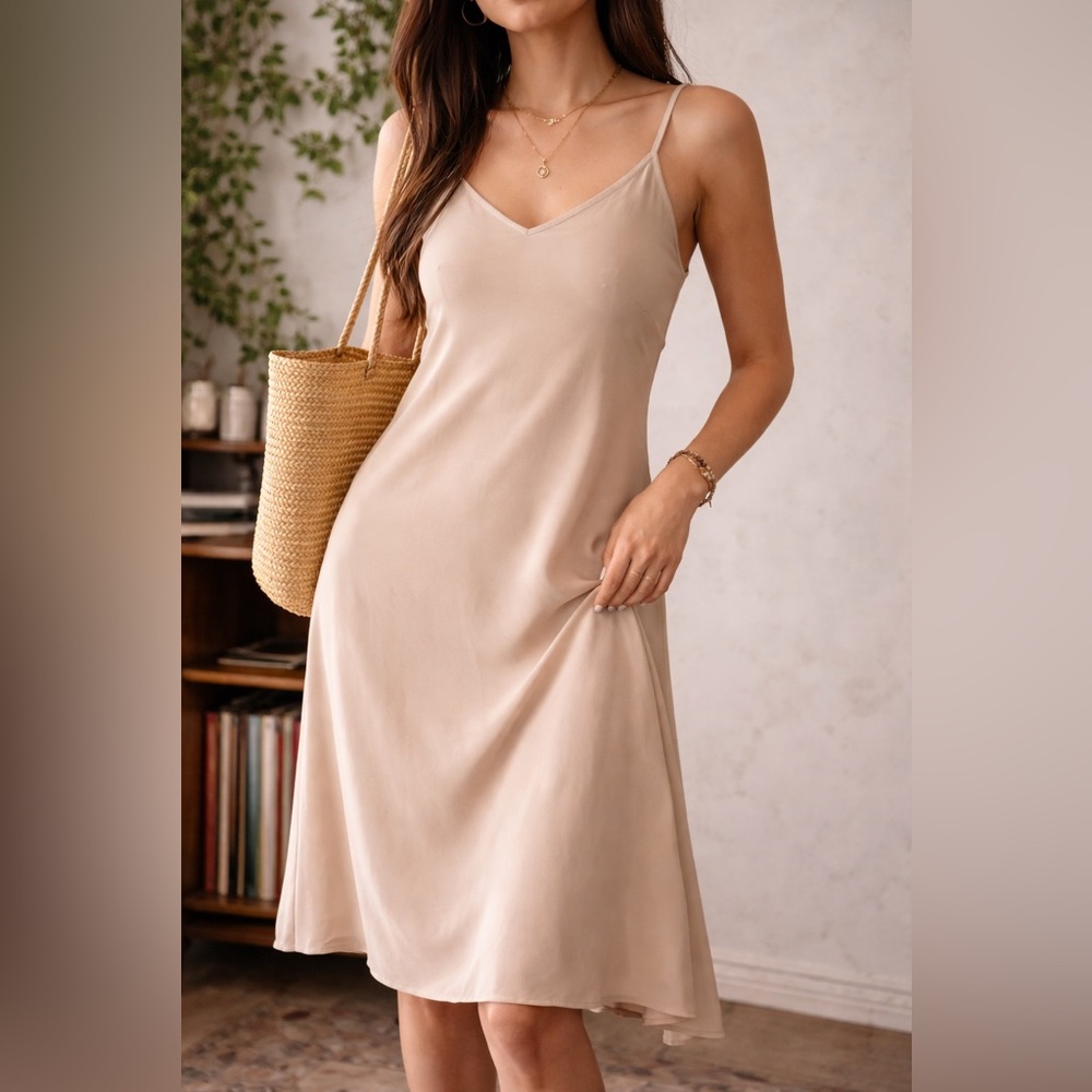 Urban Outfitters XS Beige Viscose Slip Dress Minimalist Midi Bias Cut Bundle